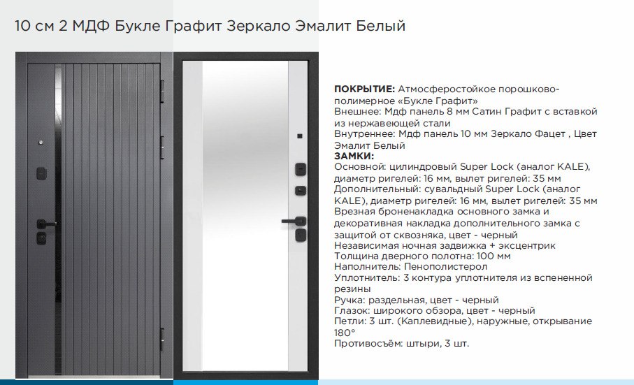 10 см 2 МДФ Букле графит Зеркало Эмалит Белый